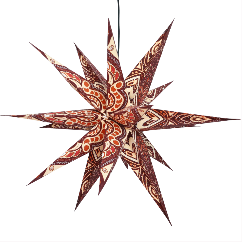 GANESHA MULTI braun/ kupferglitter  - 3D Faltbarer Leuchtstern, Weihnachtsstern aus Papier mit 18 Spitzen, 60 cm